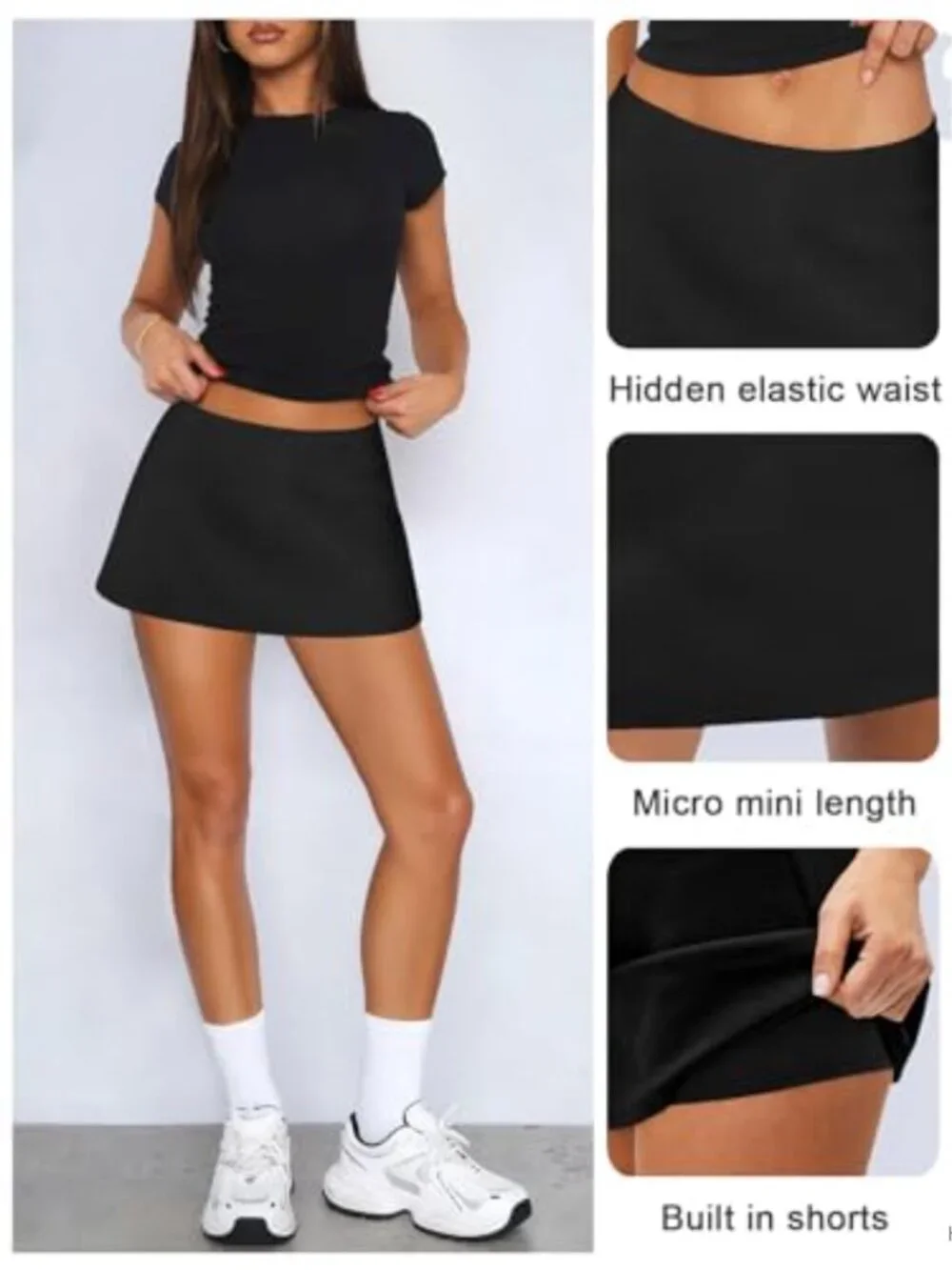 Women's Skort with Built-In Shorts Low Rise A-Line Mini Skirt Stretch